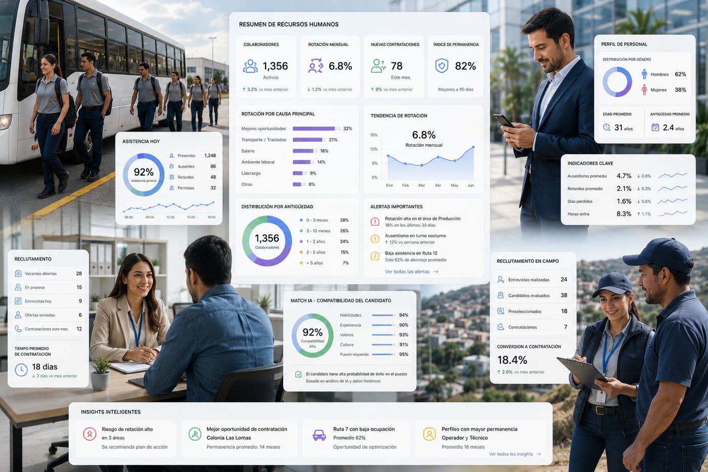 Panorama de Workforce Intelligence de Teryx: asistencia, rotación, reclutamiento, transporte y desempeño en una sola plataforma